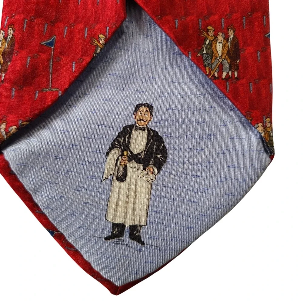 Beluga Beagle Colonial Golf All‎ Over Print Necktie Red Silk Men's Korea